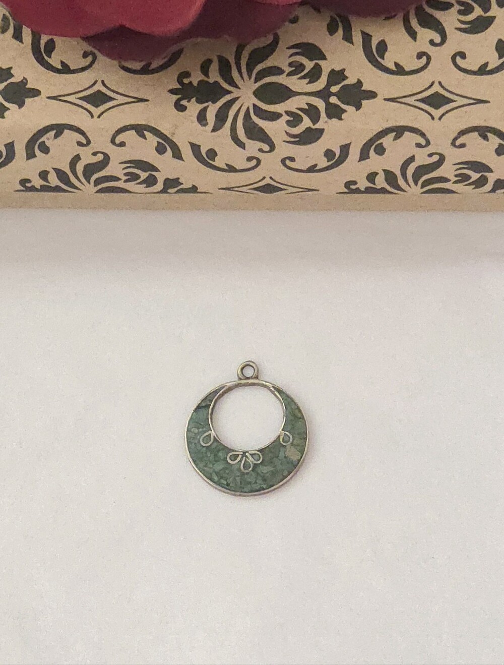 Vintage Sterling Silver & Turquoise Stone Chip Inlay Pendant or Charm